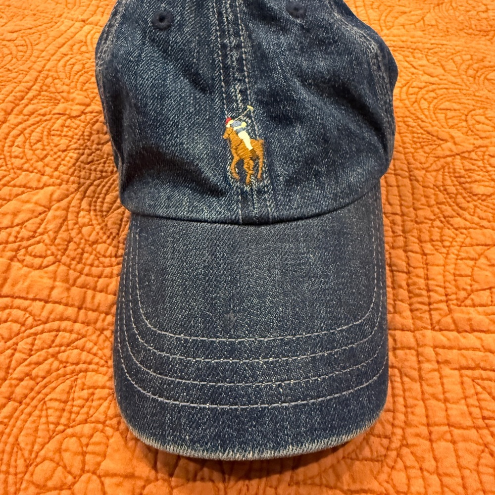 Ralph Lauren Polo Navy Denim Cap with Yellow Logo